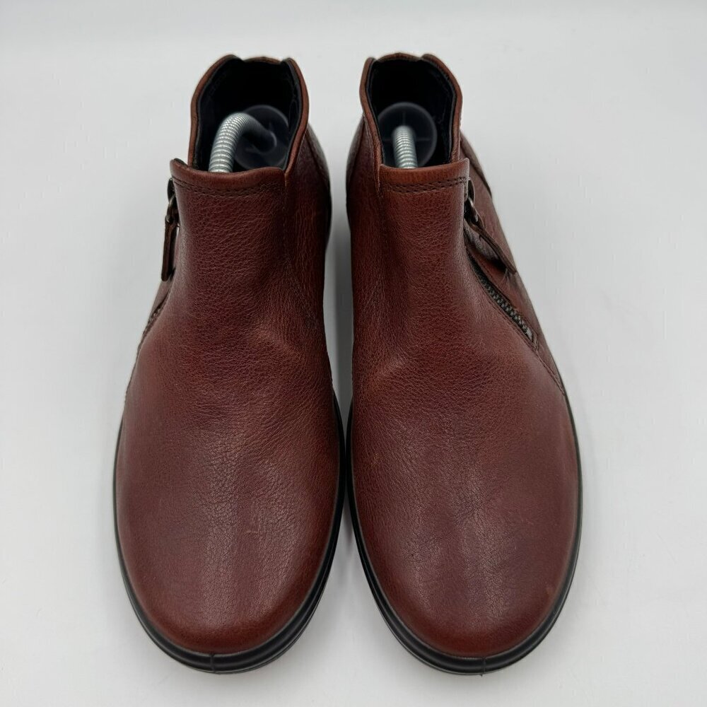 Ecco Soft 7 Ladies Leather Bootie Size 6 Womens Brown Ankle Boots With Side Zipp